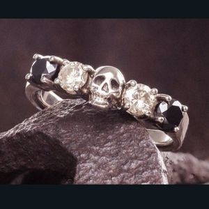 NWT Goth Black Stone Skull Stamped Silver Ring 7!